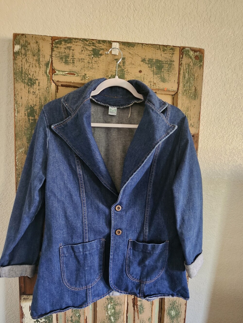 Vintage 1970s Women's Denim Jacket Blazer - Blue Large